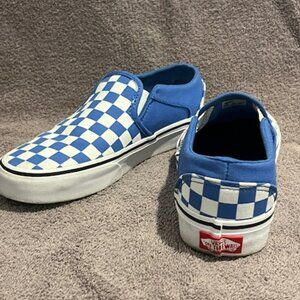 Womens Pre-owned Vans slip on shoes size 6 blue & white checkboard. Worn Once.